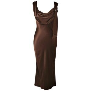 JOHN GALLIANO VINTAGE BROWN SATIN BIAS CUT EMBELLISHED MIDI DRESS SIZE 38 DIOR